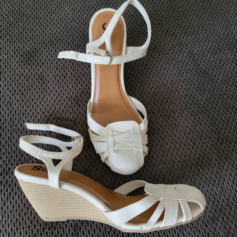 Cream Wedge Sandals
